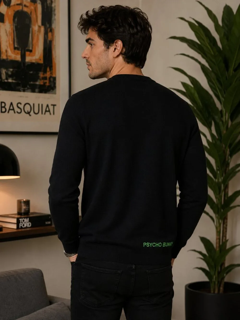 $165 NWT Men's Psycho Bunny Palmdale Crew Neck Sweater Black & Green Size MEDIUM